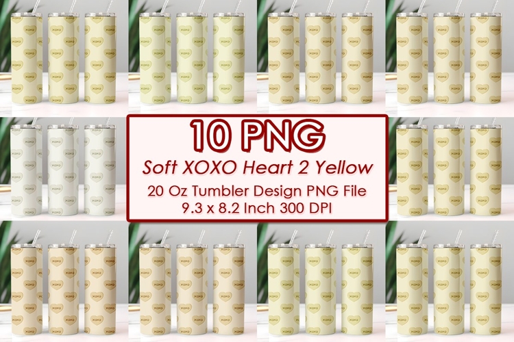 Soft XOXO Heart 2 Yellow Valentine Tumbler Design 10 PNG