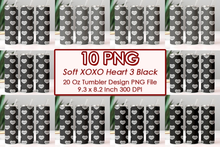 Soft XOXO Heart 3 Black Valentine Tumbler Design 10 PNG