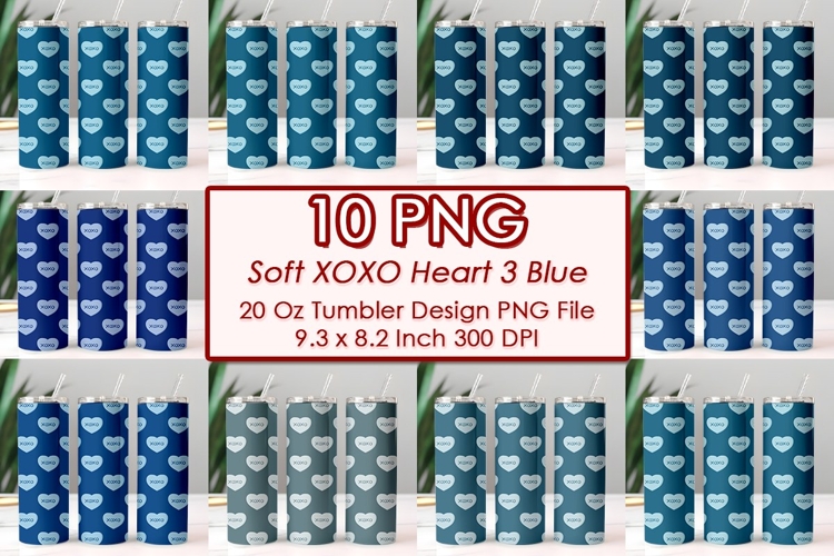 Soft XOXO Heart 3 Blue Valentine Tumbler Design 10 PNG