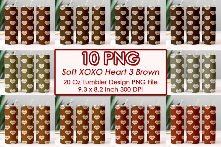 Soft XOXO Heart 3 Brown Valentine Tumbler Design 10 PNG