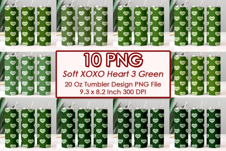 Soft XOXO Heart 3 Green Valentine Tumbler Design 10 PNG
