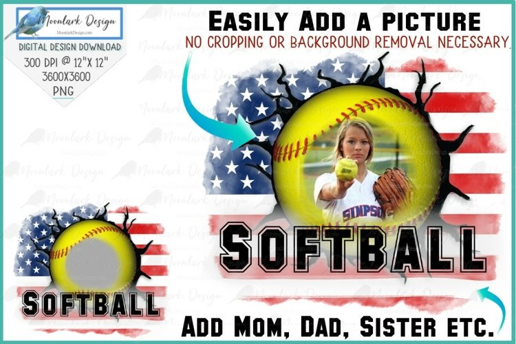 Softball Add your own picture American FLag background