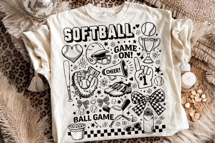 Softball Game Day PNG, Softball Doodle PNG, Sports PNG