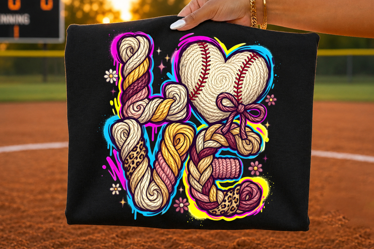 Softball Love Faux Yarn Embroidery T-Shirt Design PNG
