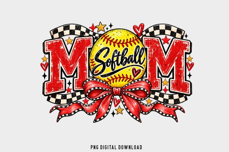Softball Mom Vintage Grunge PNG,Softball Mom Bow Sublimation example image 1