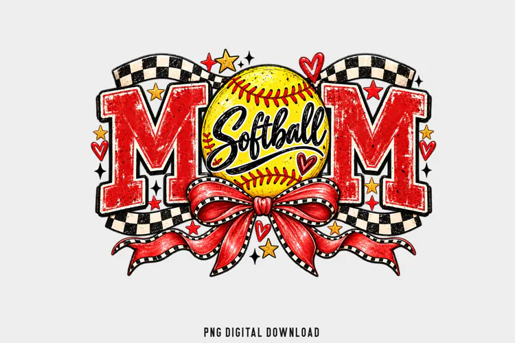 Softball Mom Vintage Grunge PNG,Softball Mom Bow Sublimation
