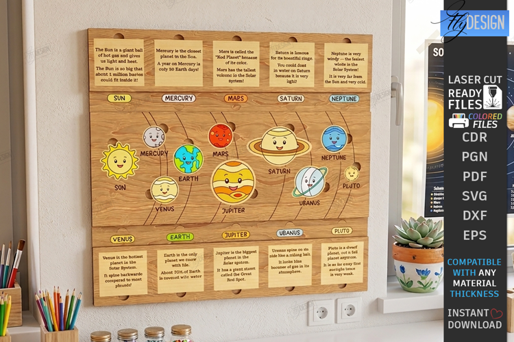Solar System Laser Cut | Wooden Space | Educational Board