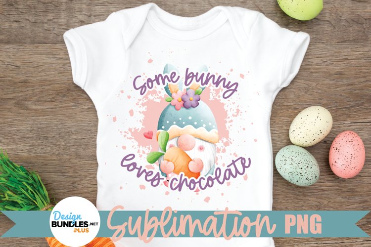 Cute Easter Gnome subliamtion shown on a bodysuit for baby