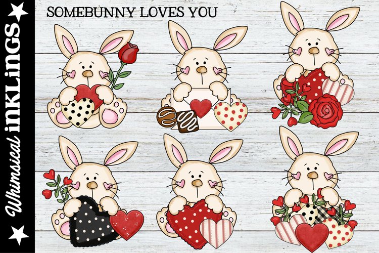 Somebunny Loves You-Valentines Day Sublimation Clipart example image 1