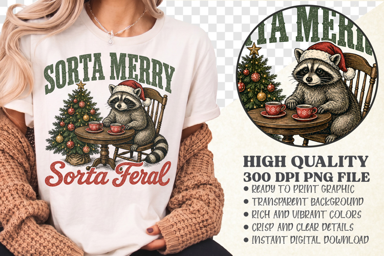 Sorta Merry Sorta Feral PNG,Funny Christmas Shirt Design