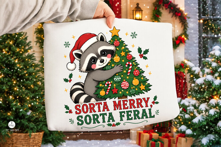 Sorta Merry Sorta Feral Png,Retro Raccoon Christmas Tree Png example image 1