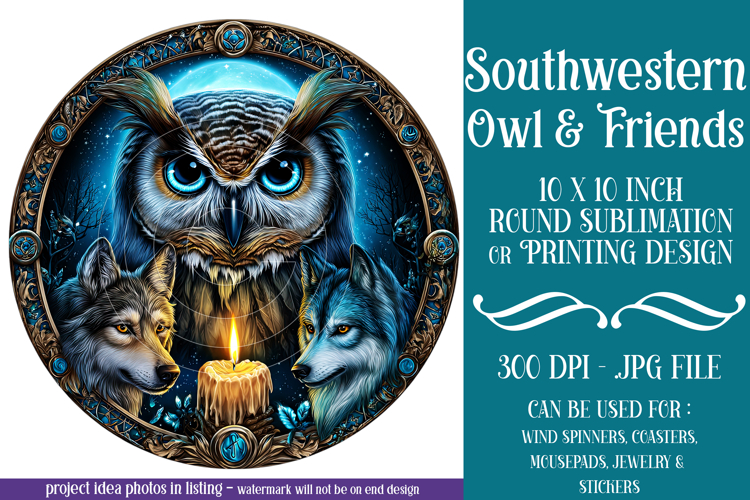 Owl Wind Spinner, Owl Round Design, Southwestern Owl, d1