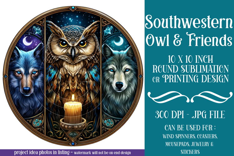 Owl Wind Spinner, Owl Round Design, Southwestern Owl, d10 example image 1