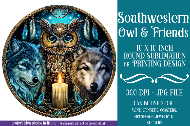 Owl Wind Spinner, Owl Round Design, Southwestern Owl, d11 example image 1