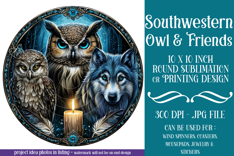 Owl Wind Spinner, Owl Round Design, Southwestern Owl, d13 example image 1