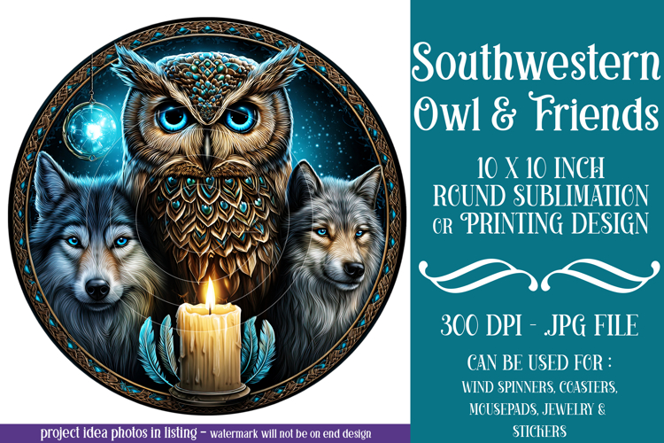 Owl Wind Spinner, Owl Round Design, Southwestern Owl, d14