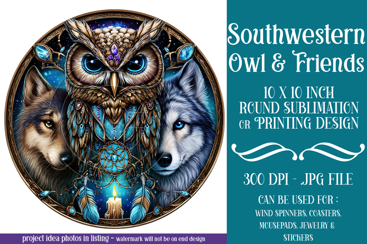 Owl Wind Spinner, Owl Round Design, Southwestern Owl, d15
