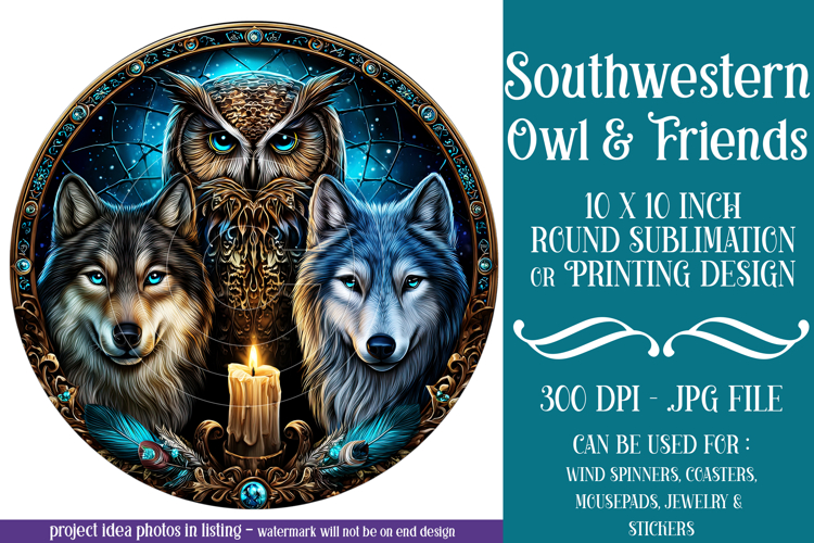 Owl Wind Spinner, Owl Round Design, Southwestern Owl, d2 example image 1