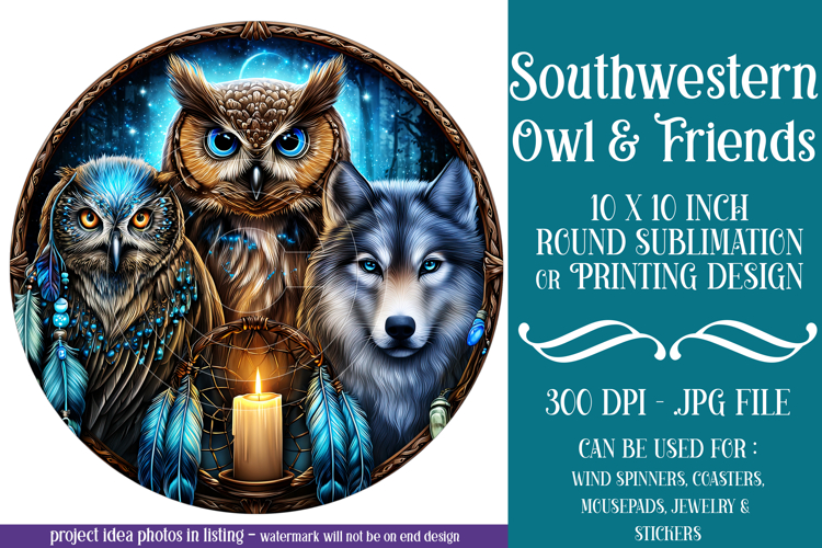Owl Wind Spinner, Owl Round Design, Southwestern Owl, d3 example image 1
