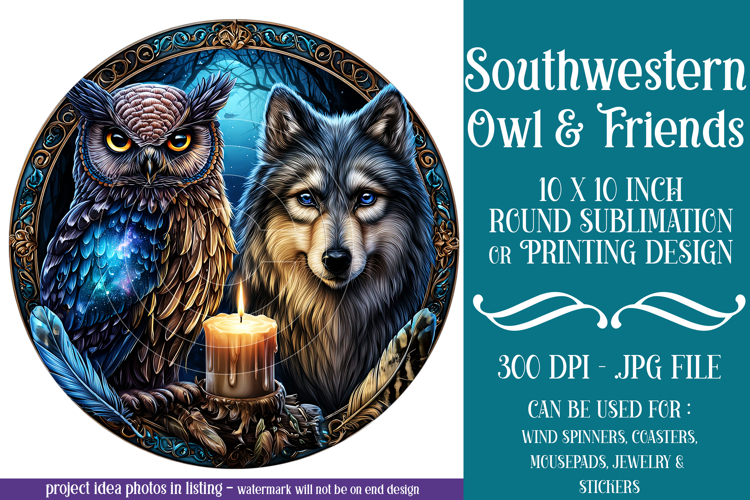 Owl Wind Spinner, Owl Round Design, Southwestern Owl, d5 example image 1