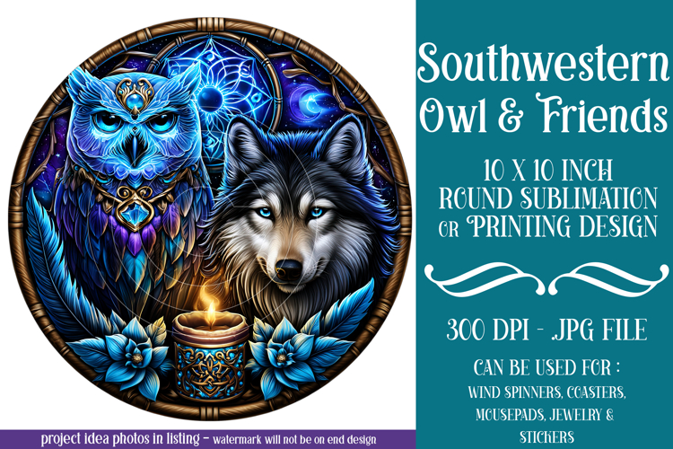 Owl Wind Spinner, Owl Round Design, Southwestern Owl, d7 example image 1