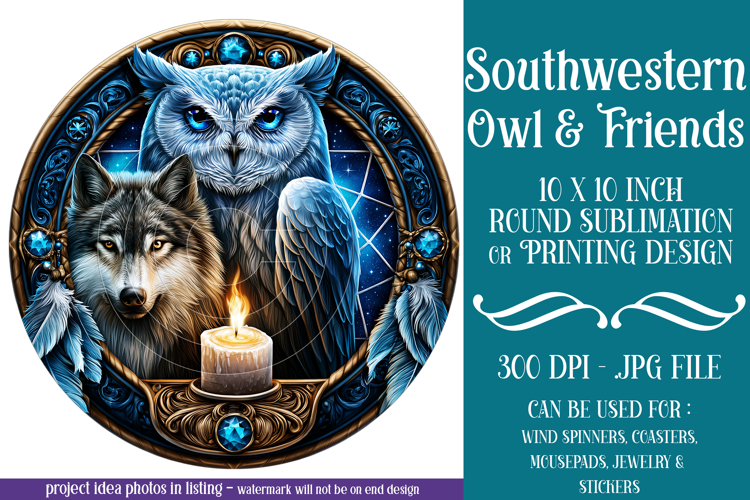 Owl Wind Spinner, Owl Round Design, Southwestern Owl, d8 example image 1
