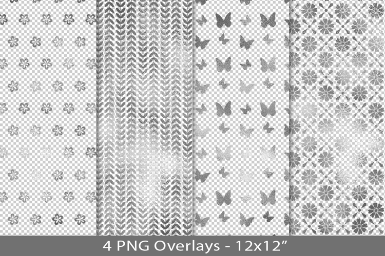 Silver foil seamless pattern overlay, PNG