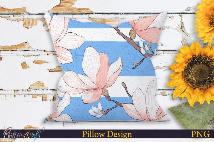 Pillow Design | Floral Stripes | Magnolia Flowers