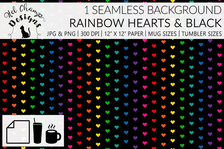 Rainbow Hearts & Black| Papers | Patterns | Sublimation