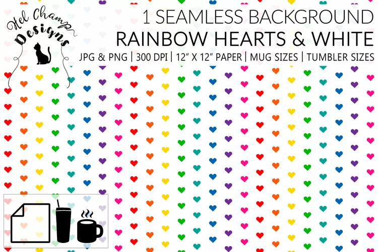 Rainbow Hearts & White | Papers | Patterns | Sublimation