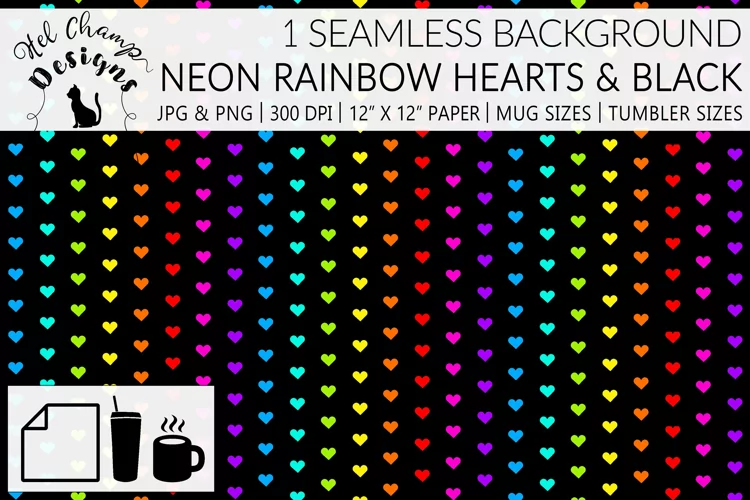 Neon & Black Hearts | Papers | Patterns | Sublimation