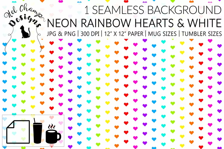Neon & White Hearts | Papers | Patterns | Sublimation