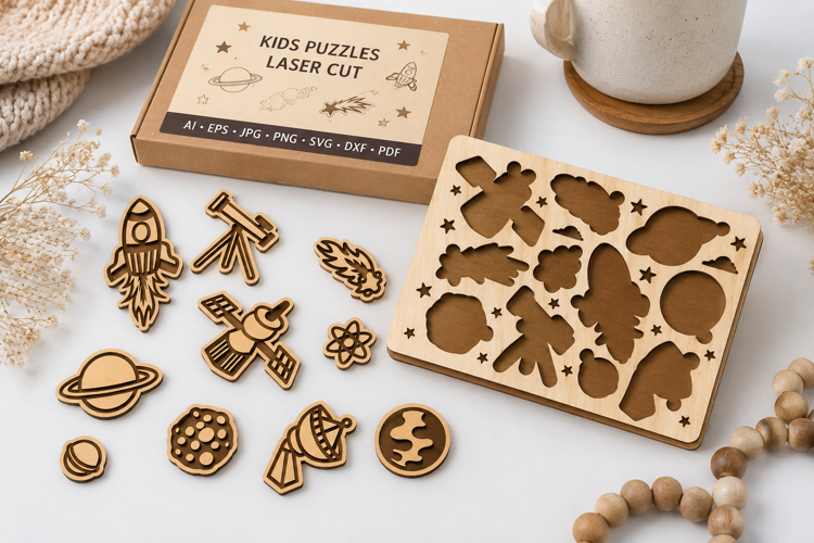 Kids Puzzles Astronaut Space SVG Educational Puzzles Laser