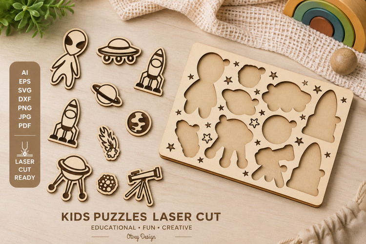 Kids Puzzles Astronaut Space SVG Educational Puzzles Laser