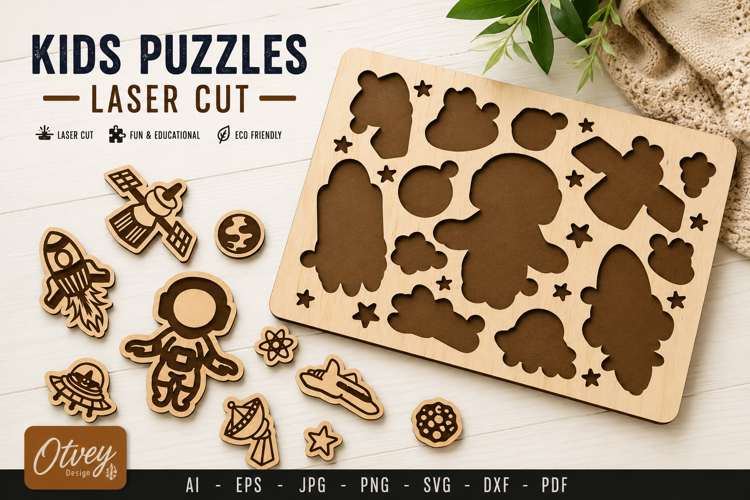 Kids Puzzles Astronaut Space SVG Educational Puzzles Laser