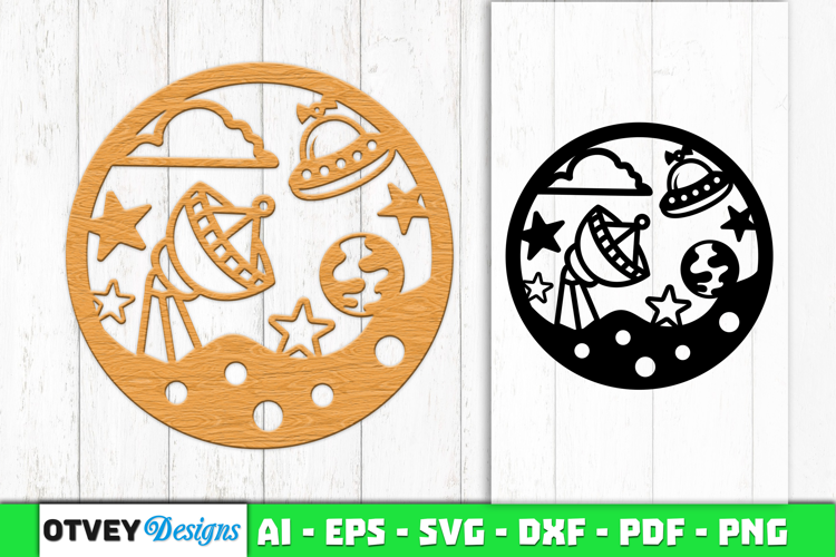 Space Scene Round Lasercut