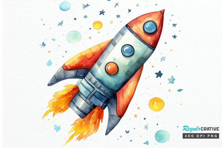 Spaceship Watercolor PNG Clipart