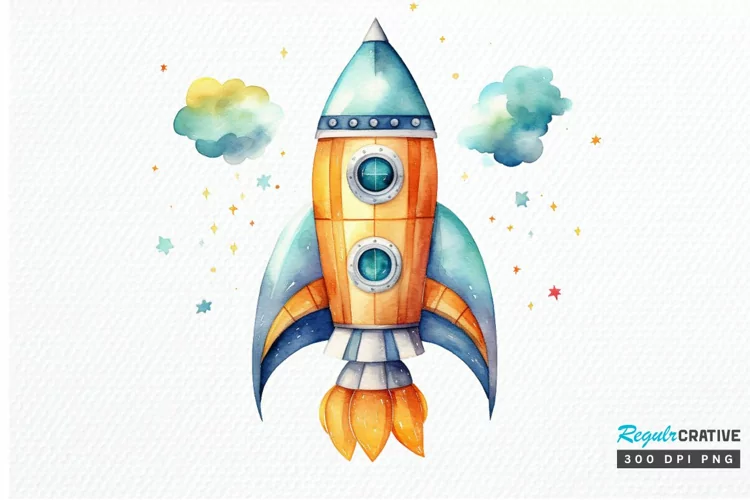 Spaceship Watercolor PNG Clipart