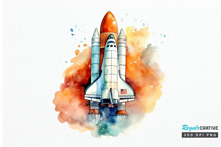 Spaceship Watercolor PNG Clipart