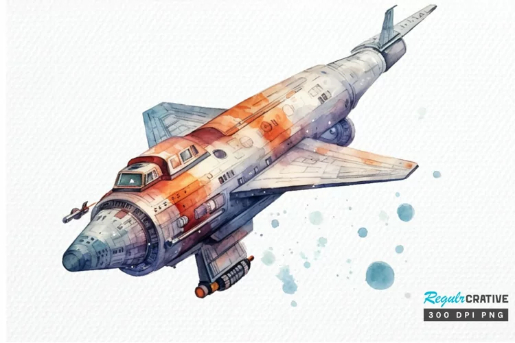 Spaceship Watercolor PNG Clipart