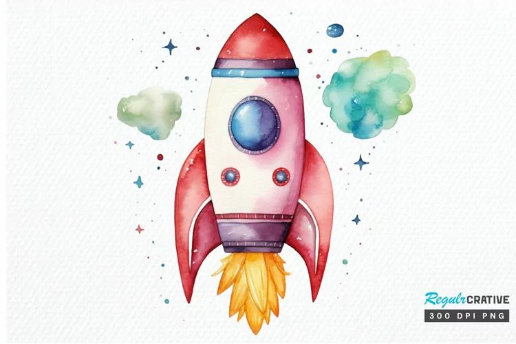 Spaceship Watercolor PNG Clipart