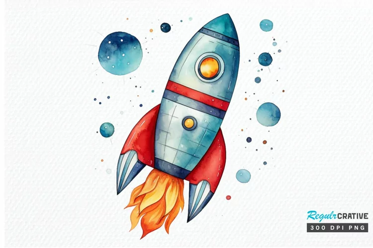 Spaceship Watercolor PNG Clipart