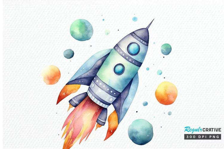 Spaceship Watercolor PNG Clipart