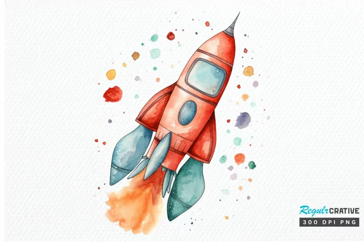 Spaceship Watercolor PNG Clipart
