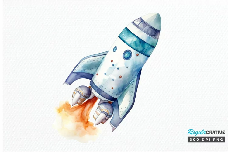 Spaceship Watercolor PNG Clipart