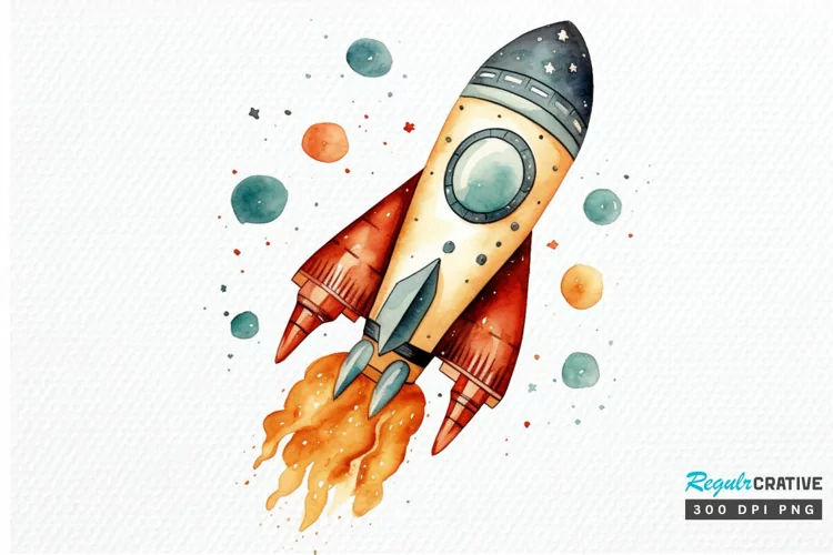 Spaceship Watercolor PNG Clipart