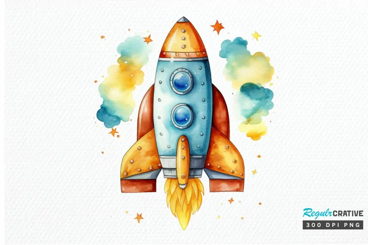 Spaceship Watercolor PNG Clipart