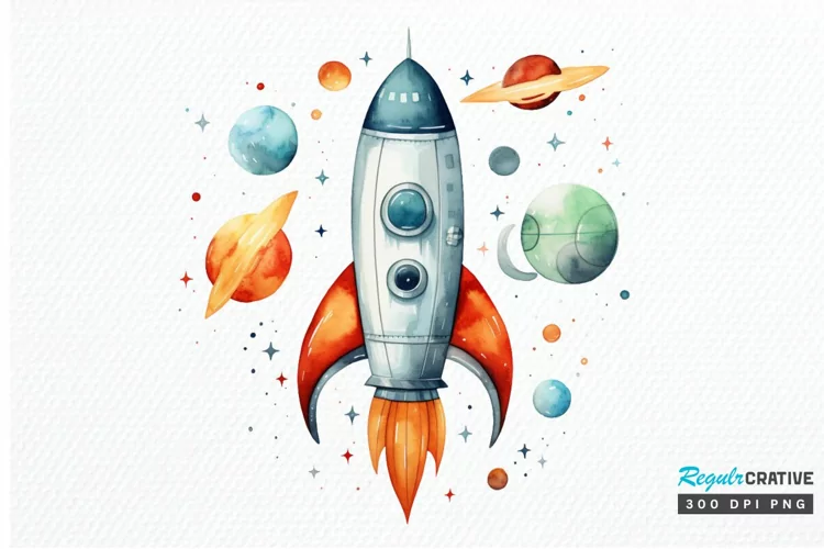 Spaceship Watercolor PNG Clipart