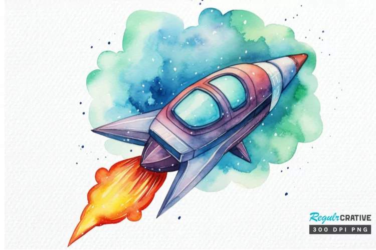 Spaceship Watercolor PNG Clipart