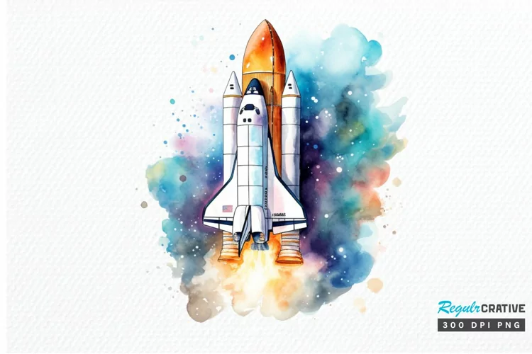 Spaceship Watercolor PNG Clipart